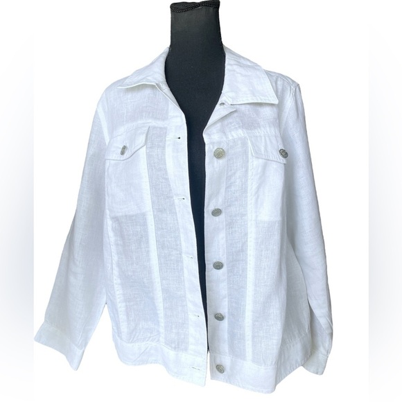 CAROL LITTLE Woman’s Jean Linen Jacket White Button-Up Size 1X Casual Button Up - Picture 3 of 12